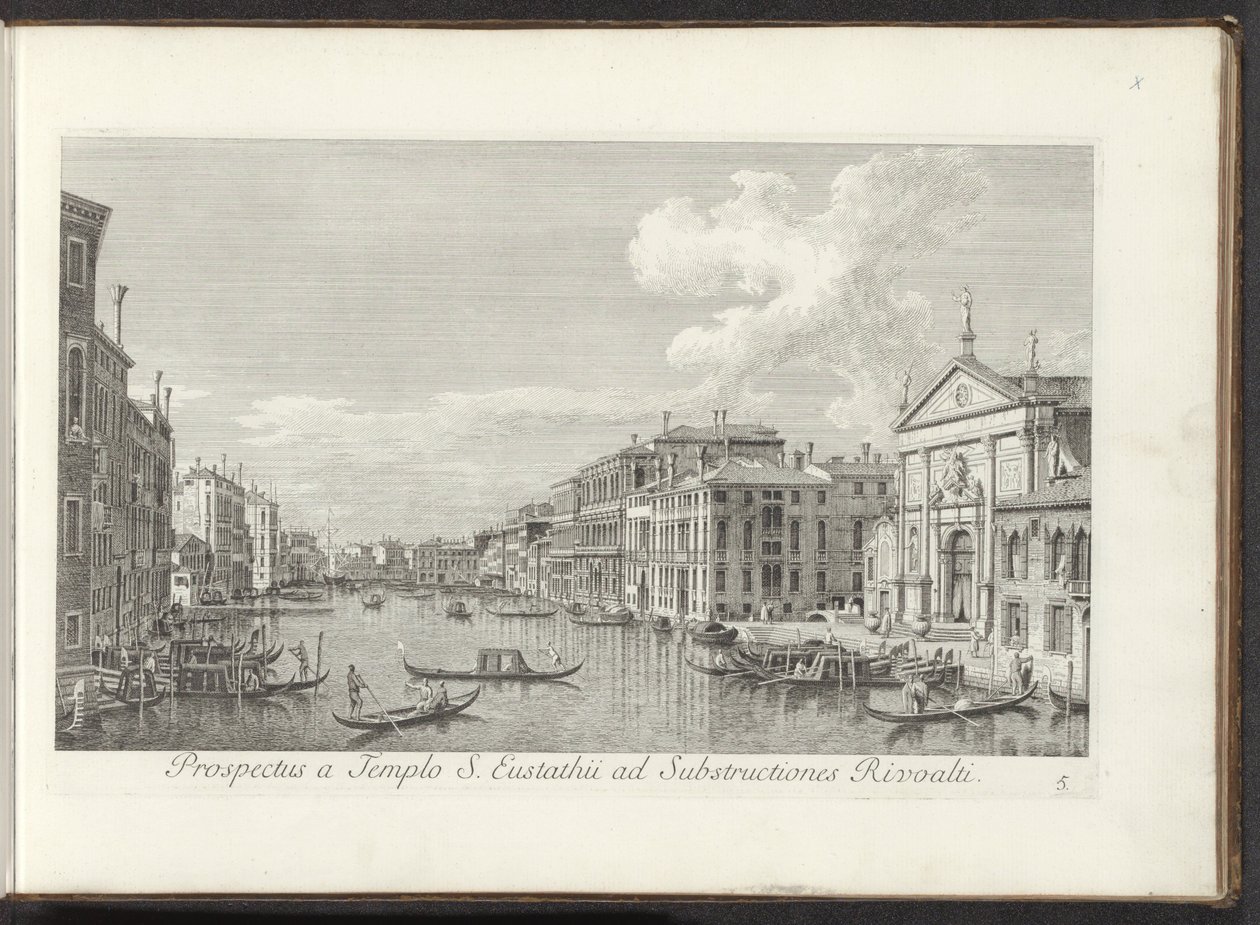 Ansicht des Canal Grande und der Kirche San Stae in Venedig (Prospectus a Templo S. Eustathii ad Substructiones Rivoalti) (Urbis Venetiarum prospectus celebriores) von Antonio Visentini