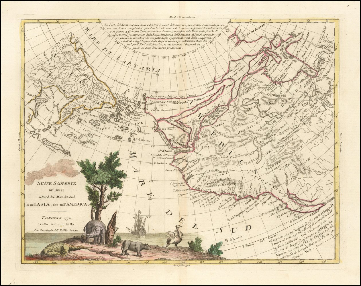 Karte von 1776 - Neue Entdeckungen der Russen im Norden des Südmeeres sowohl in Asien als auch in Amerika von Antonio Zatta