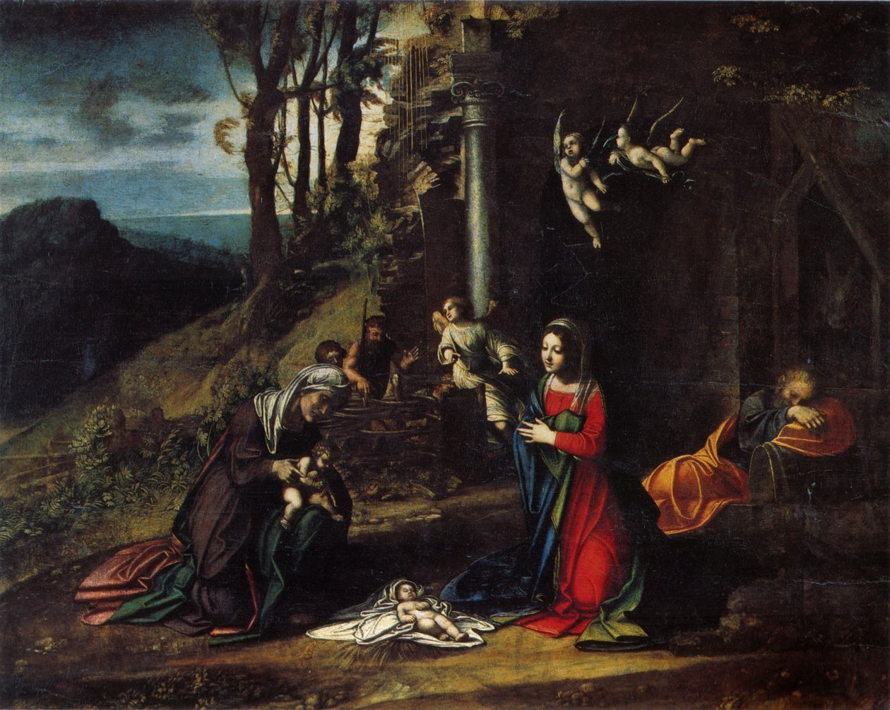 Geburt mit den Heiligen Elisabeth und Johannes dem Täufer von Antonio da Correggio