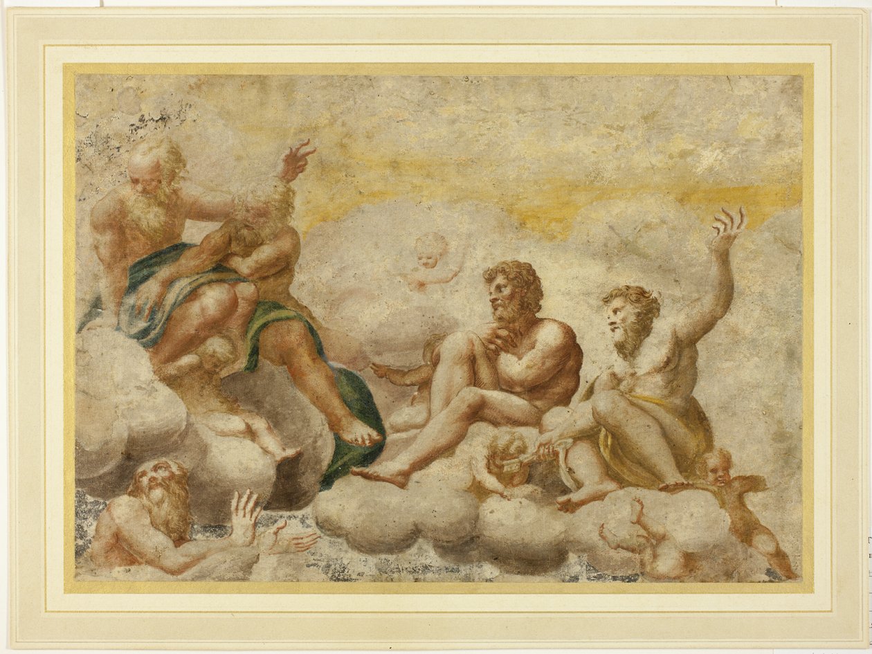 Der heilige Petrus und andere sitzende Apostel, mit dem heiligen Johannes dem Evangelisten darunter von Antonio da Correggio