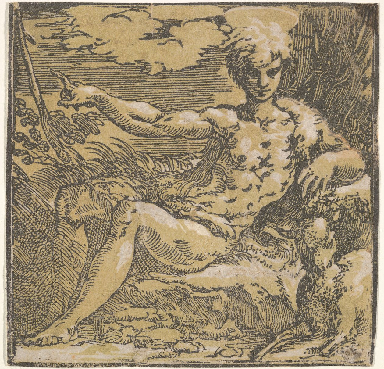 Johannes der Täufer in der Wüste, ein Lamm an seiner Seite von Antonio da Trento