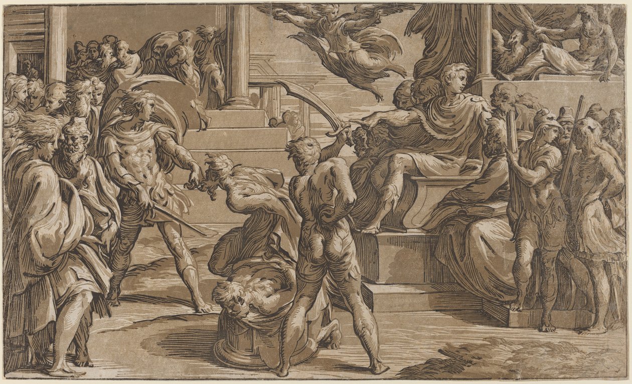 Das Martyrium der Heiligen Petrus und Paulus von Antonio da Trento, after Parmigianino