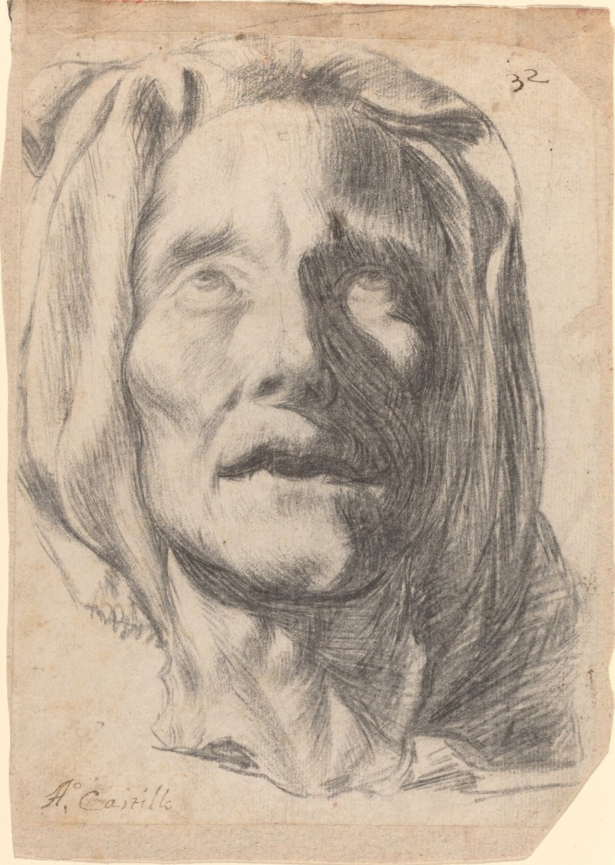 Kopf einer älteren Frau mit aufwärts gerichteten Augen von Antonio del Castillo