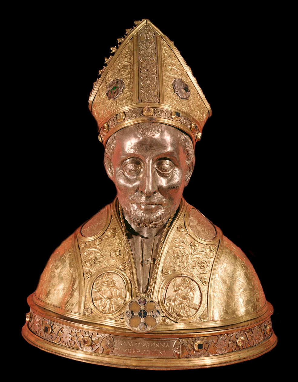Reliquienbüste des Ignatius von Antiochien. Gold-Kupfer-Skulptur zugeschrieben Antonio di Salvi, toskanische Schule des 15. Jahrhunderts von Antonio di Salvi