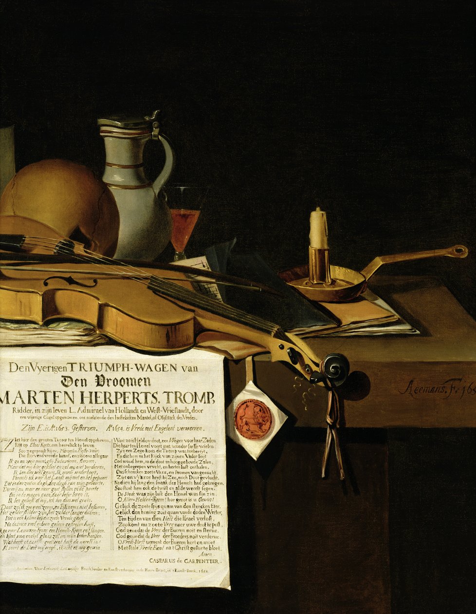 Vanitas-Stillleben zu Ehren von Admiral Marten Herpertszwoon Tromp, 1655 von Antonius Leemans