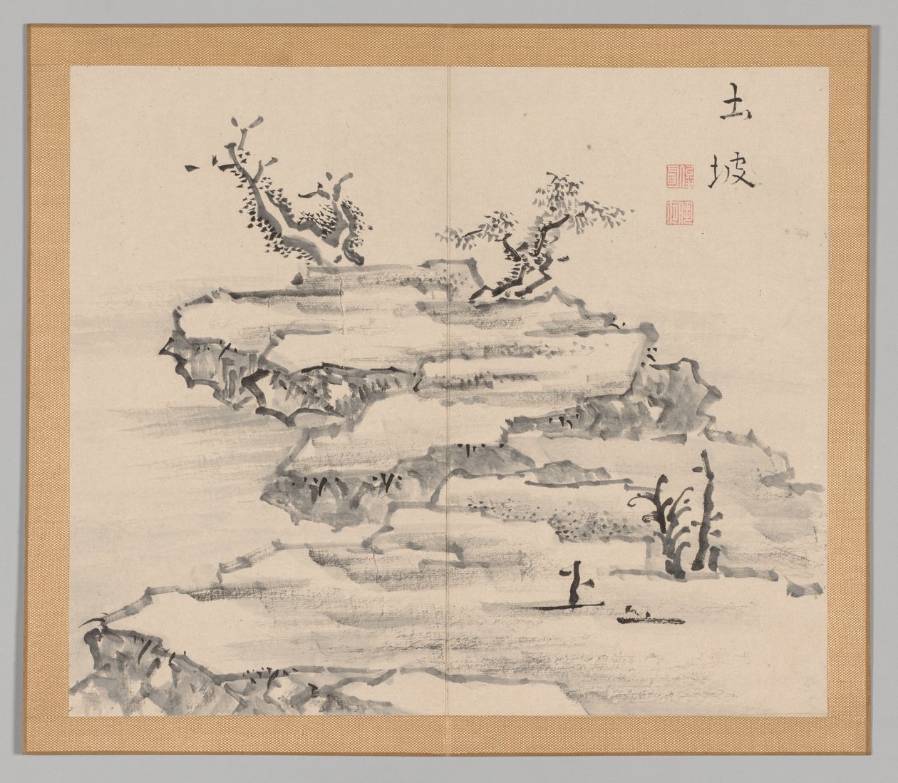 Doppelalbum mit Landschaftsstudien nach Ikeno Taiga, Band 1 Blatt 21, 18. Jahrhundert von Aoki Shukuya