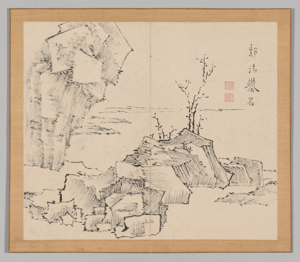 Doppelalbum mit Landschaftsstudien nach Ikeno Taiga, Band 1 Blatt 23, 18. Jahrhundert von Aoki Shukuya