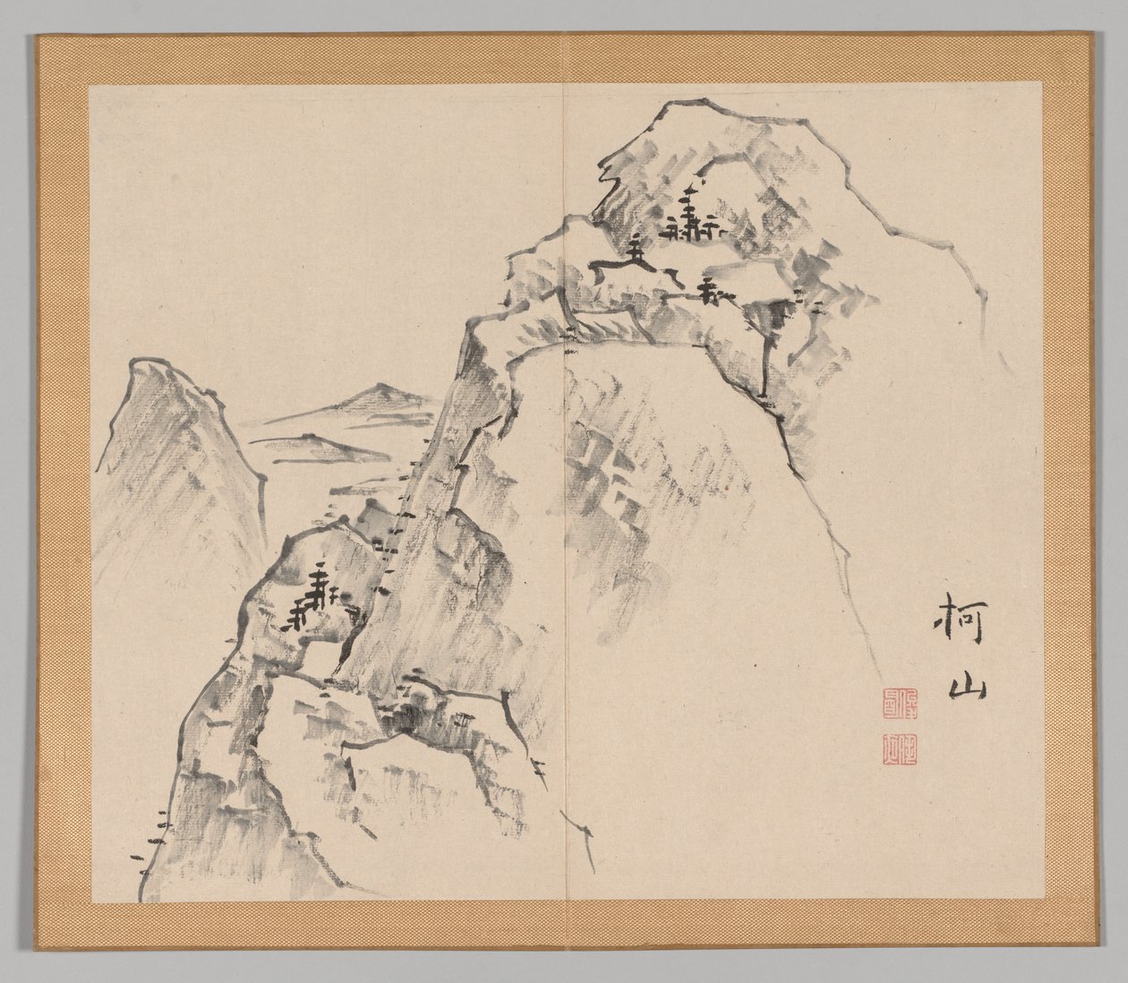 Doppelalbum mit Landschaftsstudien nach Ikeno Taiga, Band 1 Blatt 27, 18. Jahrhundert von Aoki Shukuya