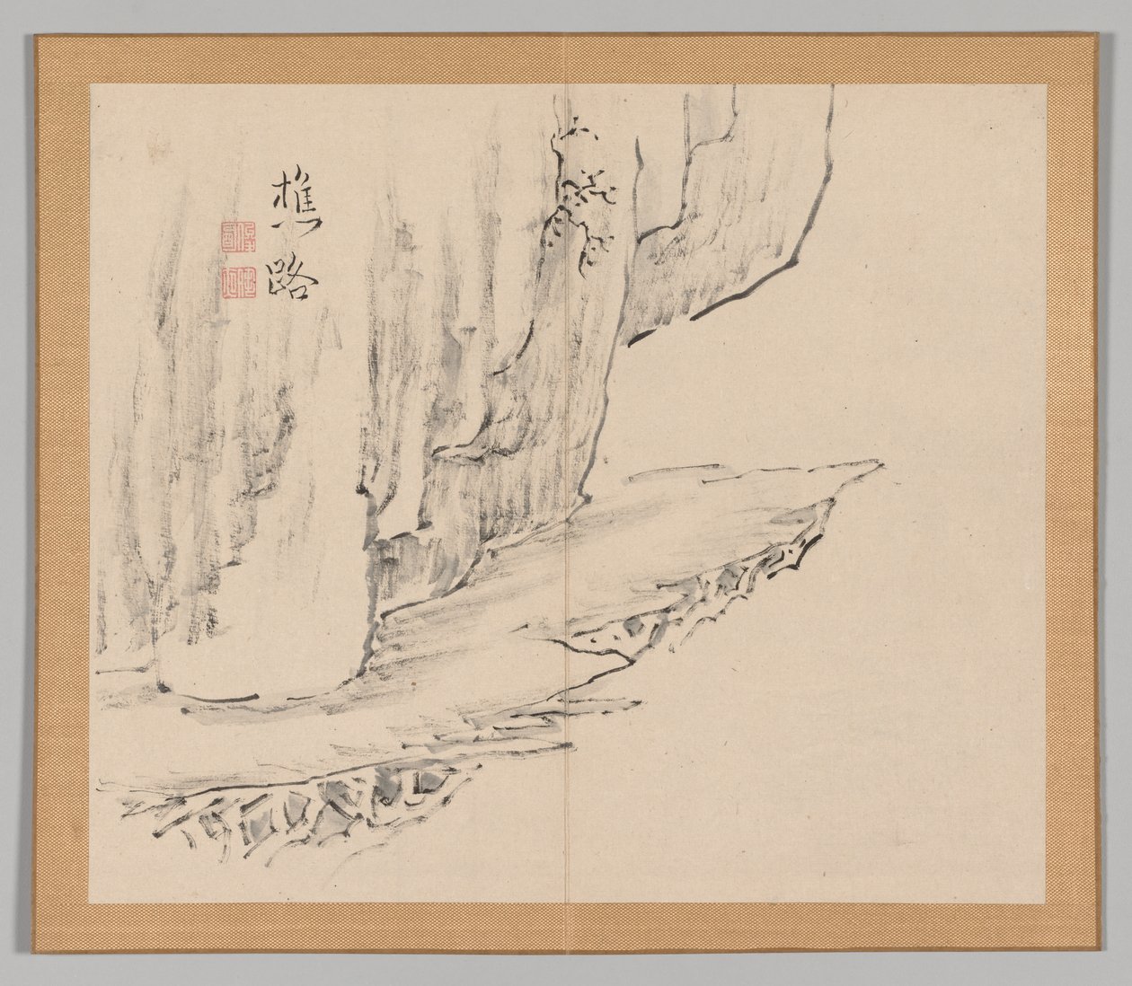 Doppelalbum mit Landschaftsstudien nach Ikeno Taiga, Band 1 Blatt 31, 18. Jahrhundert von Aoki Shukuya