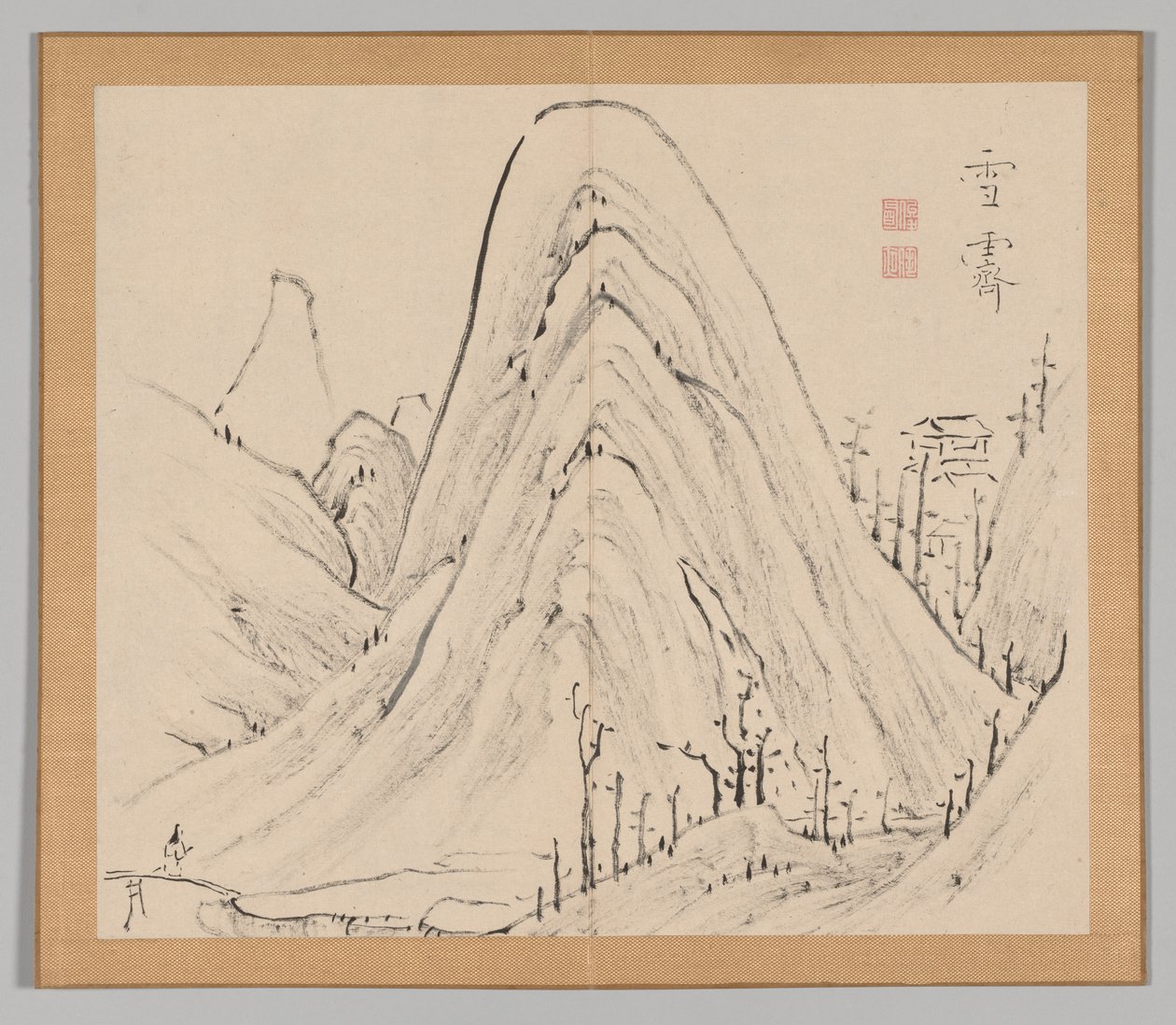 Doppelalbum mit Landschaftsstudien nach Ikeno Taiga, Band 1 Blatt 33, 18. Jahrhundert von Aoki Shukuya