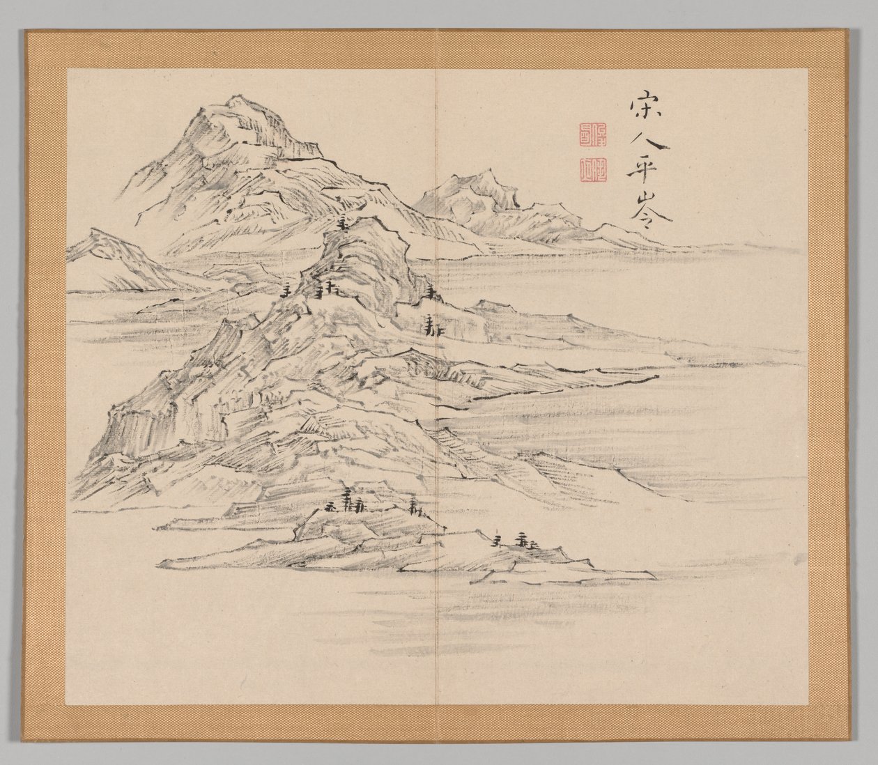 Doppelalbum mit Landschaftsstudien nach Ikeno Taiga, Band 1 Blatt 35, 18. Jahrhundert von Aoki Shukuya