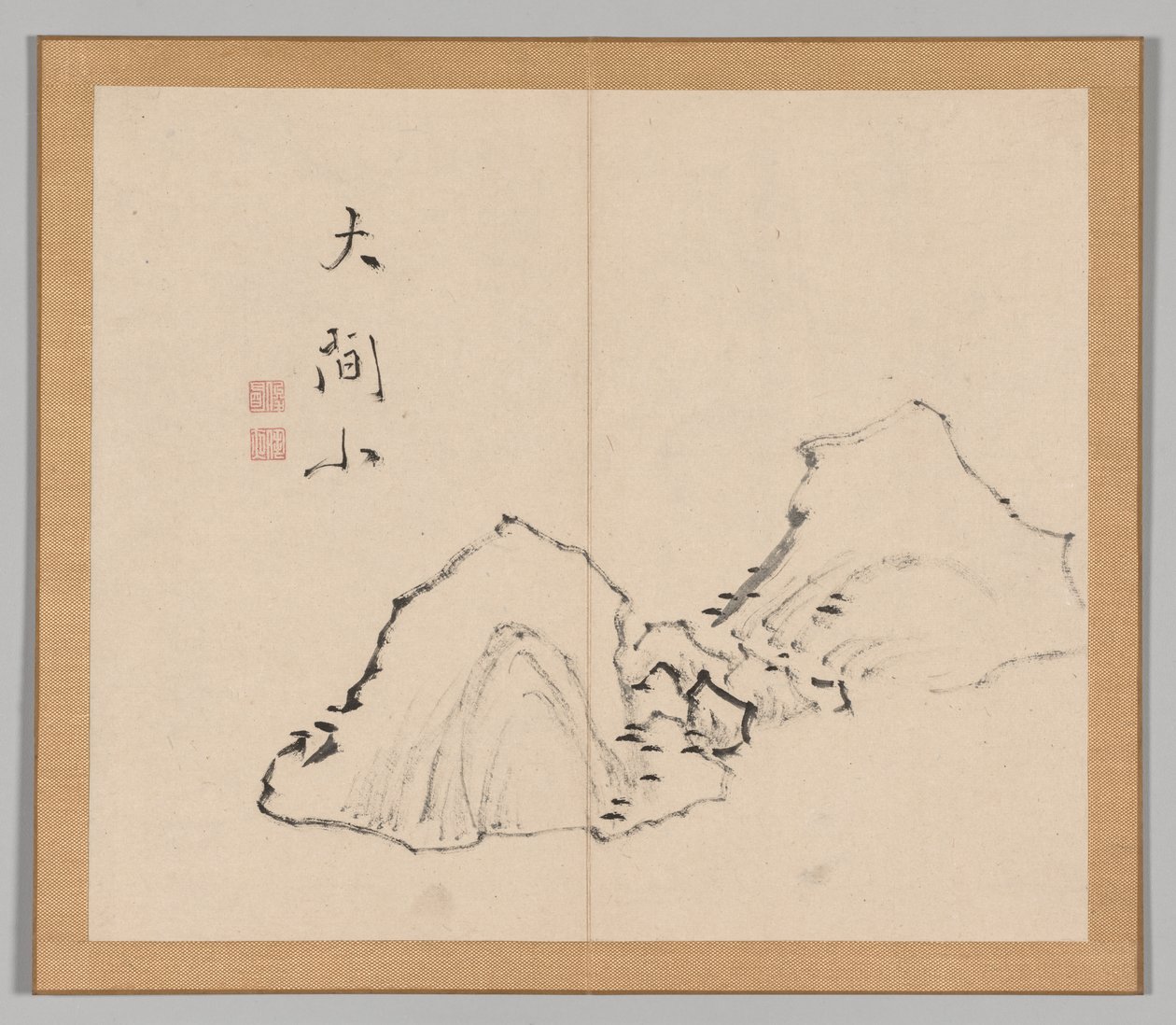 Doppelalbum mit Landschaftsstudien nach Ikeno Taiga, Band 1 Blatt 6, 18. Jahrhundert von Aoki Shukuya