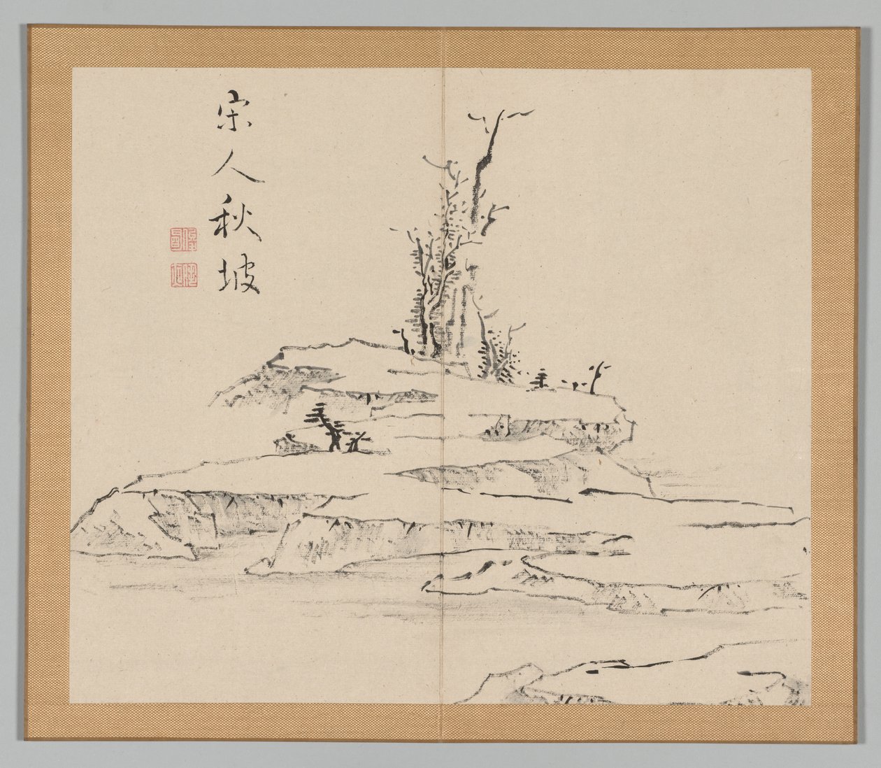 Doppelalbum mit Landschaftsstudien nach Ikeno Taiga, Band 2 Blatt 12, 18. Jahrhundert von Aoki Shukuya