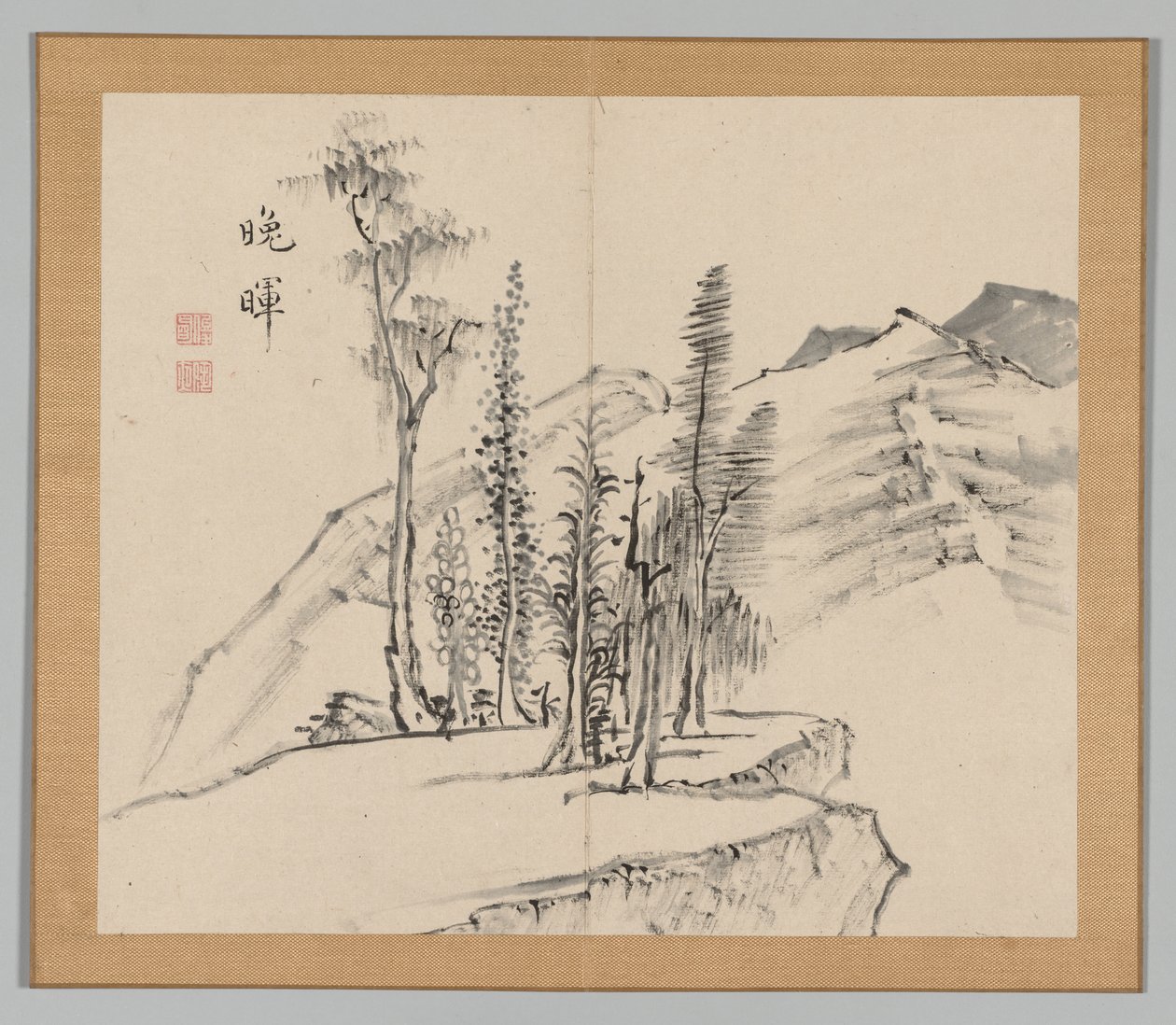 Doppelalbum mit Landschaftsstudien nach Ikeno Taiga, Band 2 Blatt 21, 18. Jahrhundert von Aoki Shukuya