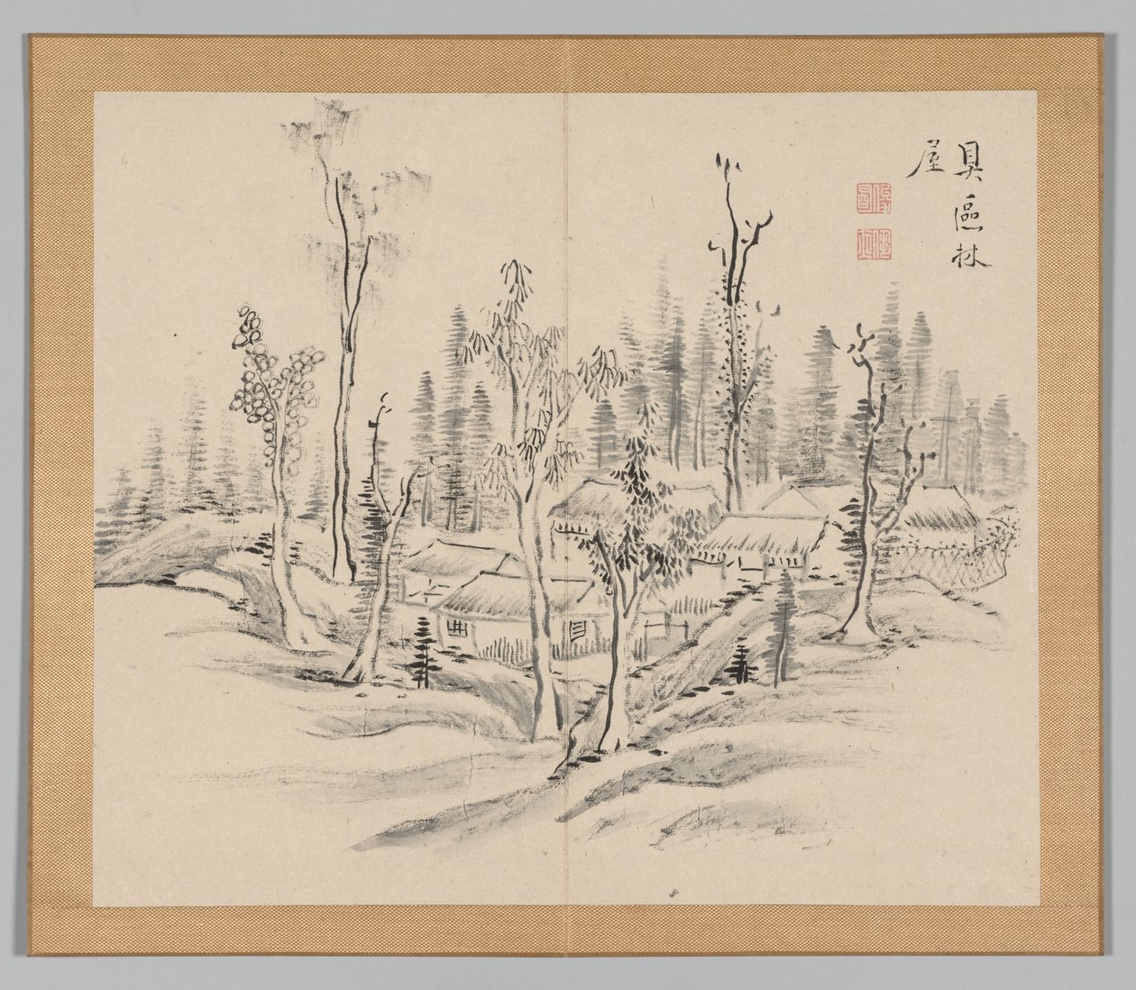 Doppelalbum mit Landschaftsstudien nach Ikeno Taiga, Band 2 Blatt 23, 18. Jahrhundert von Aoki Shukuya