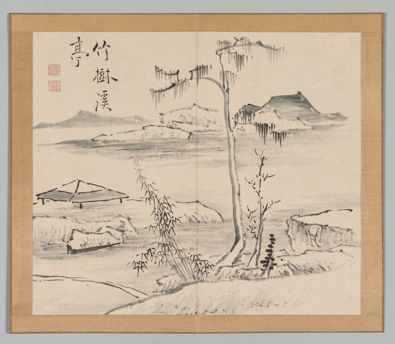 Doppelalbum mit Landschaftsstudien nach Ikeno Taiga, Band 2 Blatt 24, 18. Jahrhundert von Aoki Shukuya