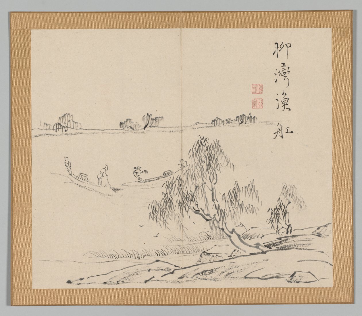 Doppelalbum mit Landschaftsstudien nach Ikeno Taiga, Band 2 Blatt 27, 18. Jahrhundert von Aoki Shukuya