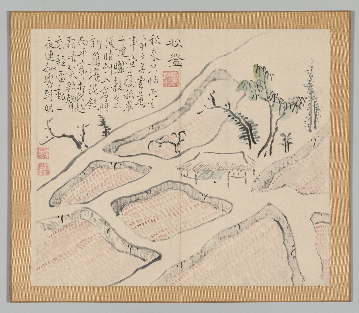 Doppelalbum mit Landschaftsstudien nach Ikeno Taiga, Band 2 Blatt 35, 18. Jahrhundert von Aoki Shukuya