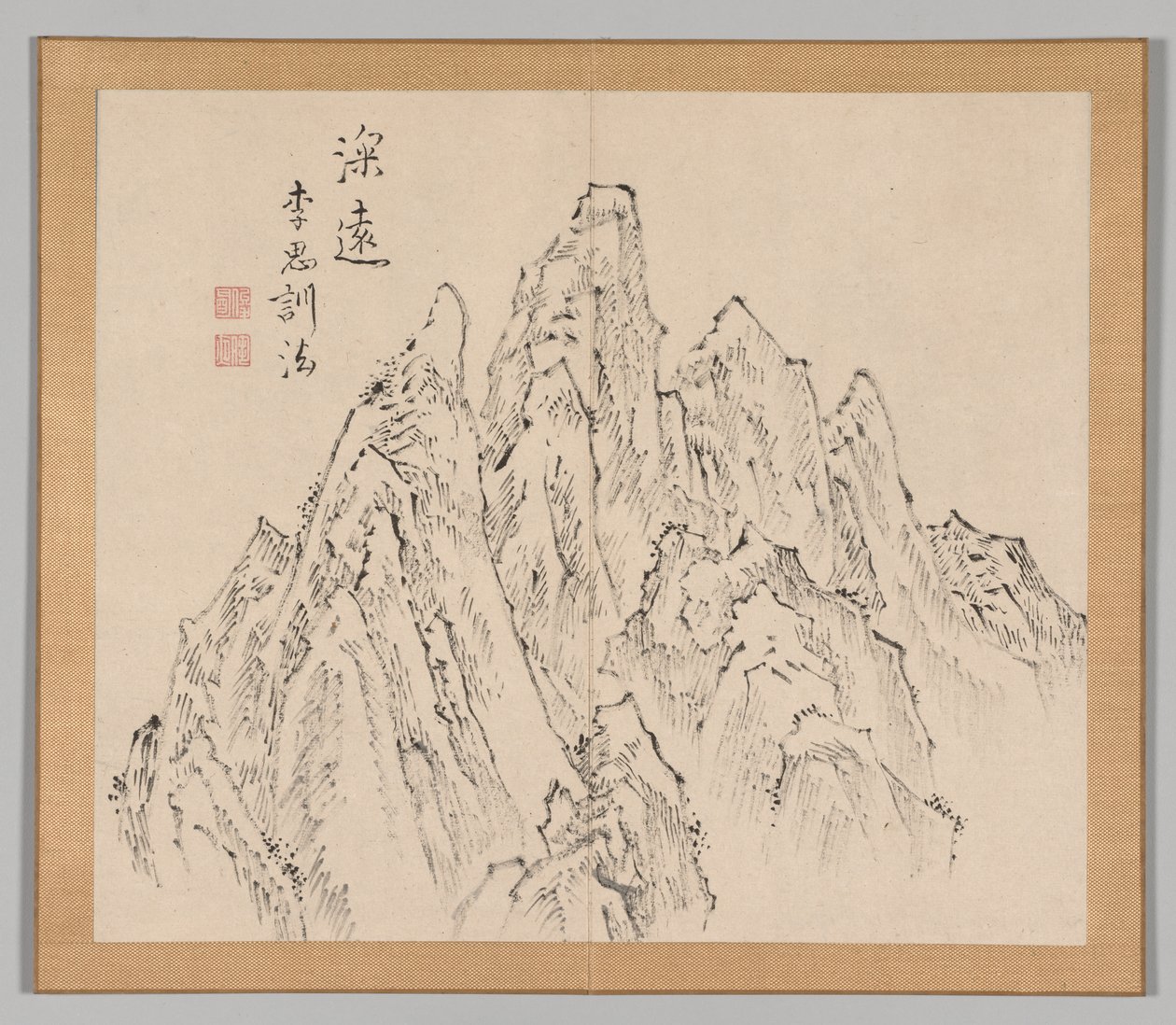 Doppelalbum von Landschaftsstudien nach Ikeno Taiga, Band 2 Blatt 6, 18. Jahrhundert von Aoki Shukuya