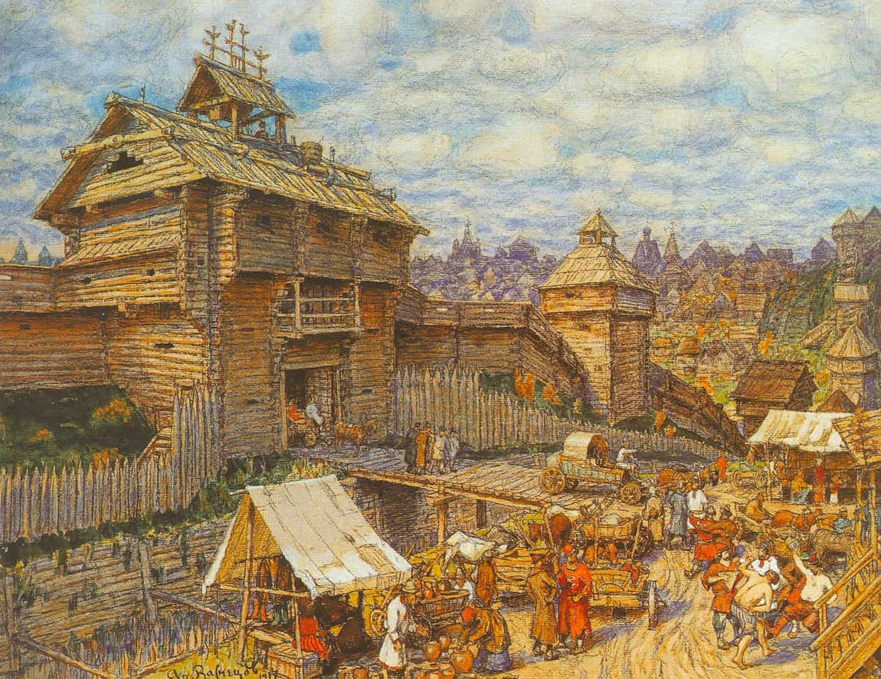Holzstadt Moskau im 14. Jahrhundert von Apollinari Mikhailovich Vasnetsov