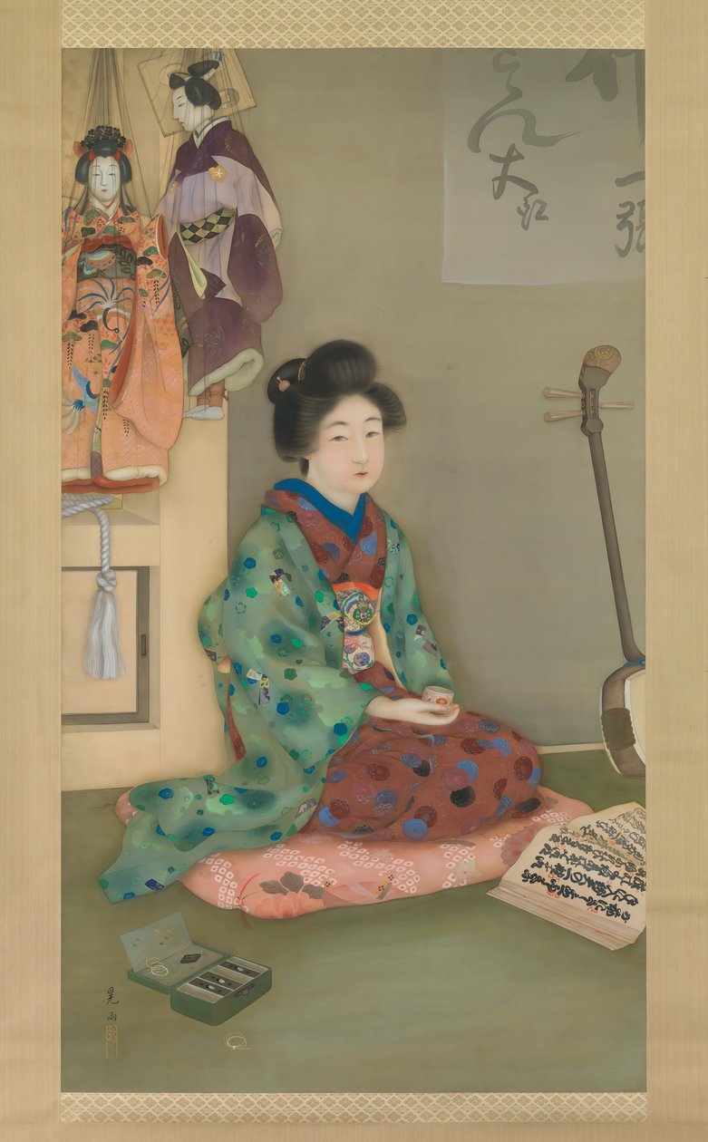 Weibliche Sängerin für das Joruri-Puppentheater, ca. 1920 von Arai Kou