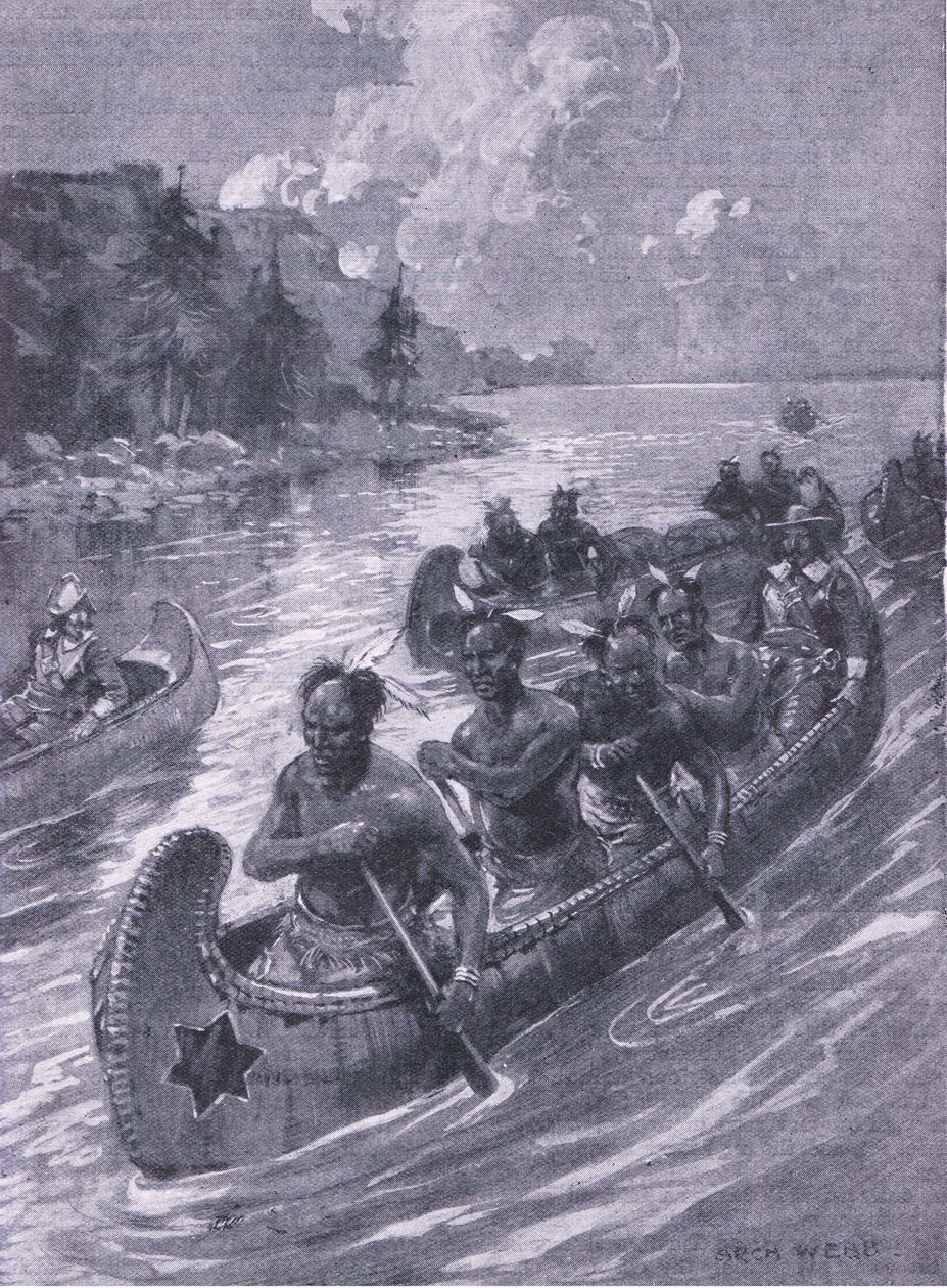 Die Reise, die zum Standort von Quebec führte, Illustration aus Cassells Romance of Famous Lives, ca. 1940 von Archibald Webb