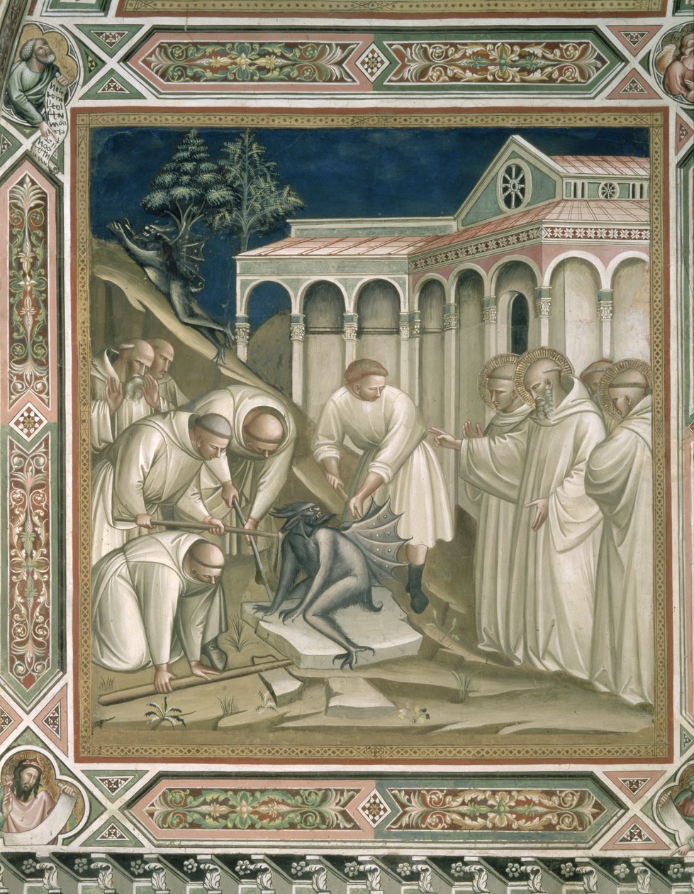 Der schwere Stein (Detail) aus dem Leben des heiligen Benedikt (ca. 480-550), in der Sakristei, 1387 von Aretino Luca Spinello or Spinelli