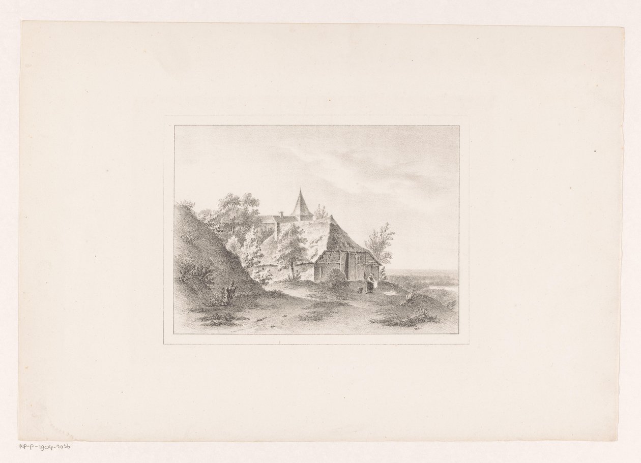 Dorfrand mit Frau, die die Wäsche bleicht von Arie Ketting de Koningh (attributed to)