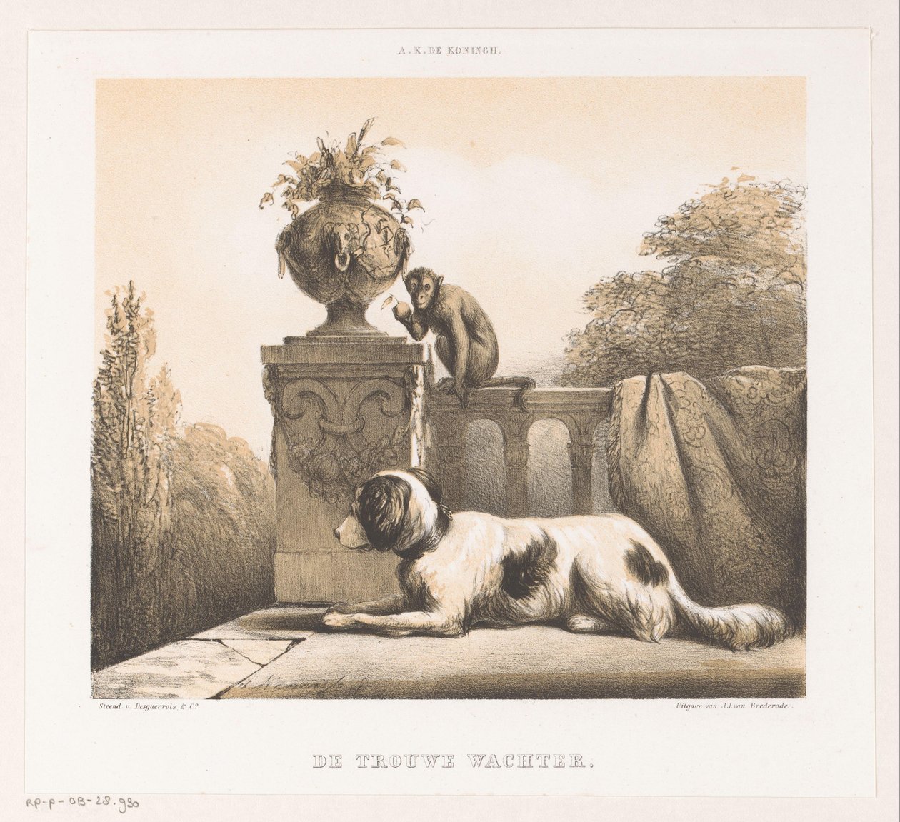 Hund und Affe auf der Terrasse von Arie Ketting de Koningh