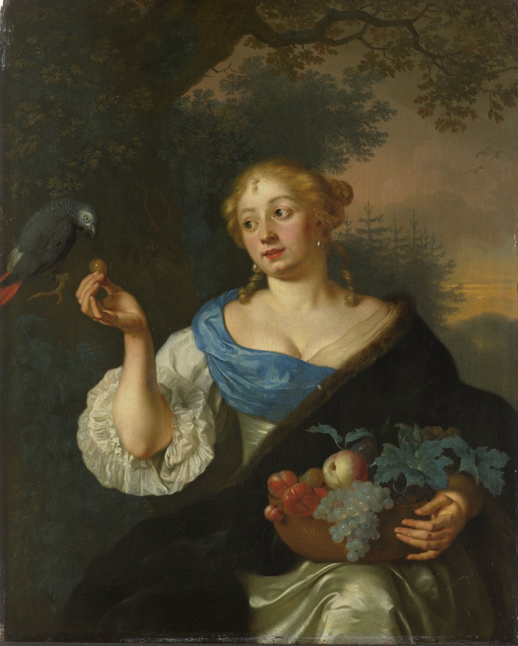 Eine junge Frau mit einem Papagei von Arie de Vois