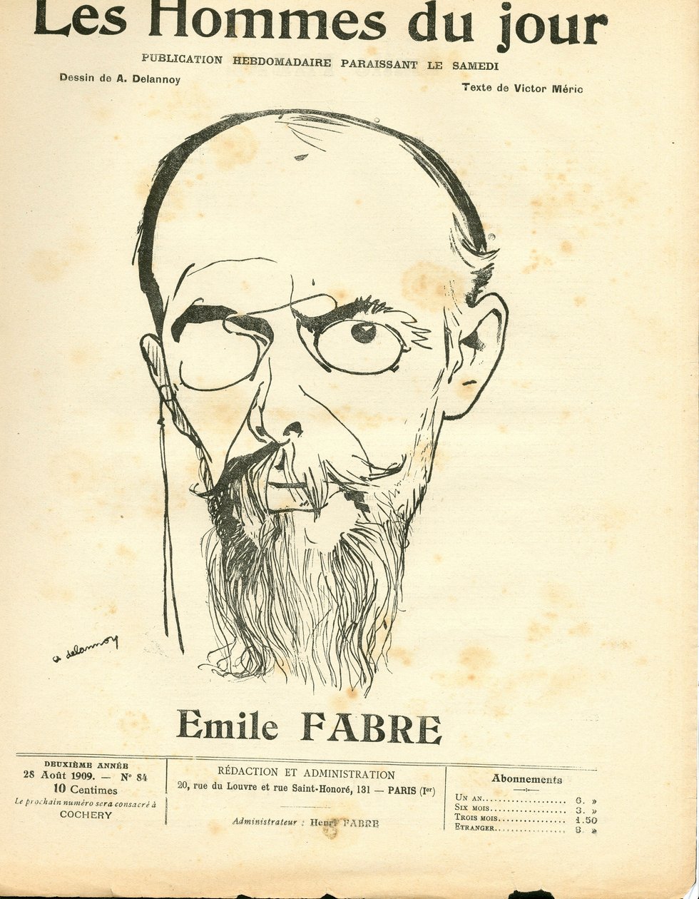 Titelblatt von „Les Hommes du jour“, Satirisch in Schwarz-Weiß von Aristide Delannoy