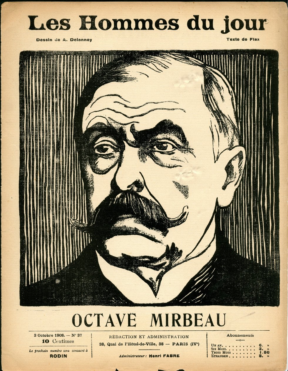Cover von „Les Hommes du jour“, satirisch in Schwarz-Weiß von Aristide Delannoy