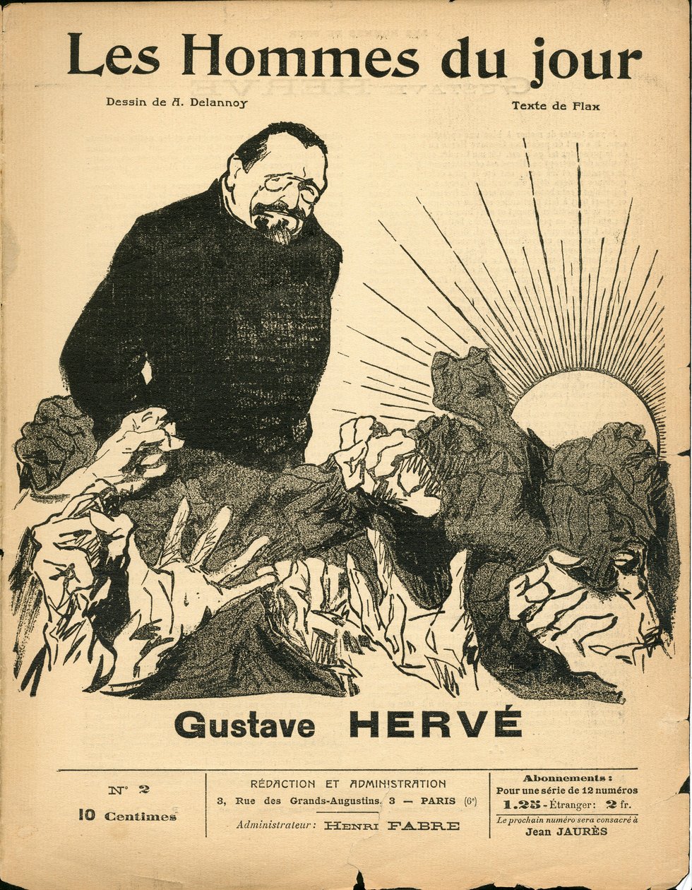 Titelblatt von „Les Hommes du jour“, Nummer 2, Satirisch in Schwarz-Weiß von Aristide Delannoy