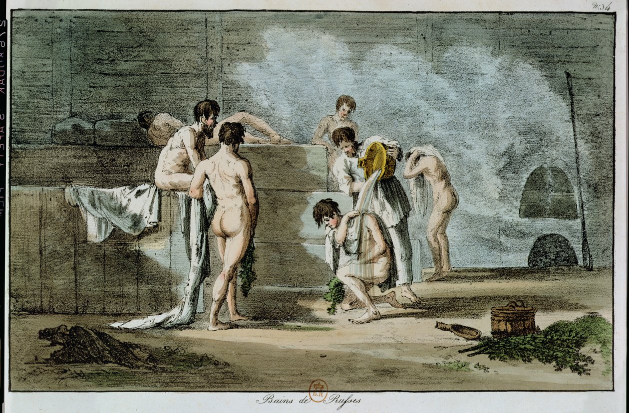 Russische Männer in einer Sauna, aus Moeurs et Coutumes Russes, 1821 von Armand Gustave Houbigant