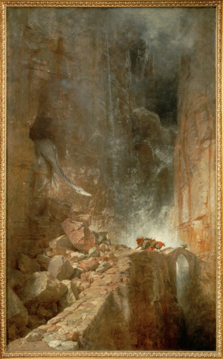 Ein Drache in einer Felsenschlucht von Arnold Böcklin