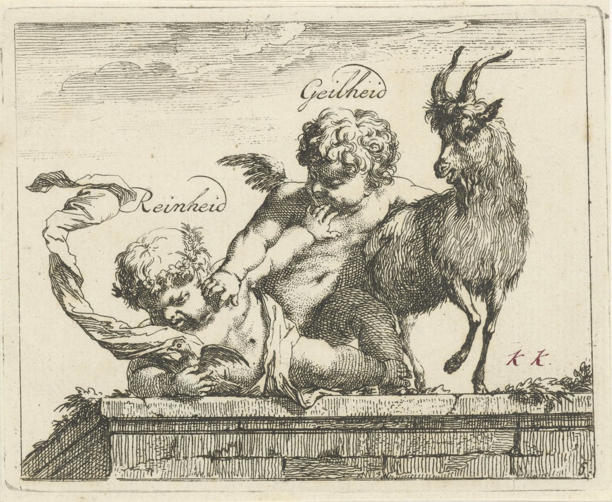 Kampf zwischen Reinheit und Wollust (Eine-und-vierzig Stücke, verschiedene Sinnbilder) von Arnold Houbraken