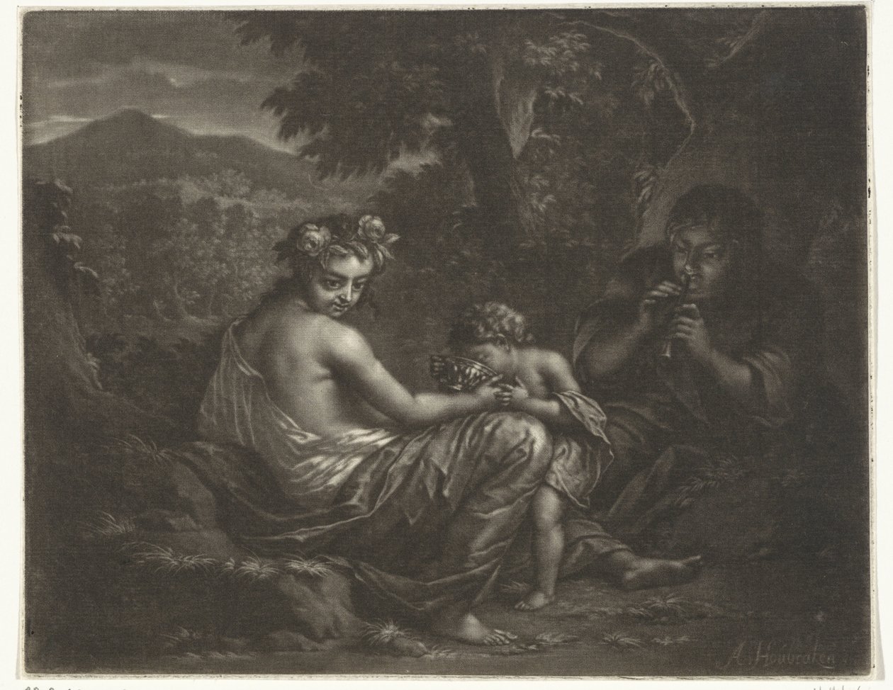 Hirtin und Hirte mit ihrem Kind von Arnold Houbraken