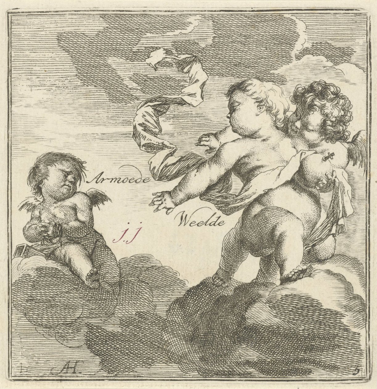 Darstellung von Armut und Reichtum (Ein-und-vierzig Stücke, verschiedene Sinnbilder) von Arnold Houbraken