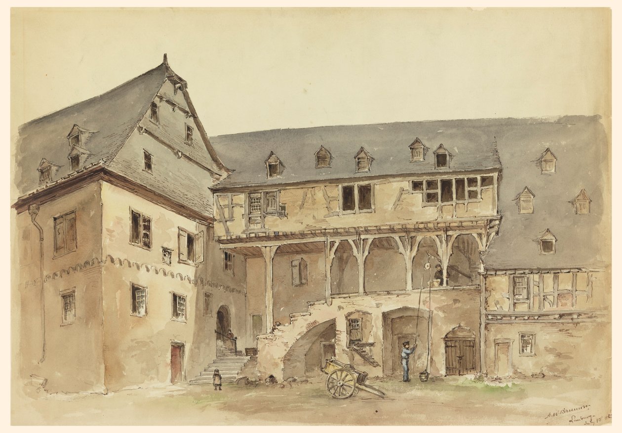 Hof eines mittelalterlichen Herrenhauses, ca. 1889 von Arnold William Brunner