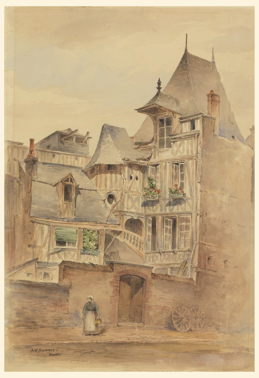 Zeichnung, Straßenszene mit mittelalterlichen Häusern, ca. 1885 von Arnold William Brunner
