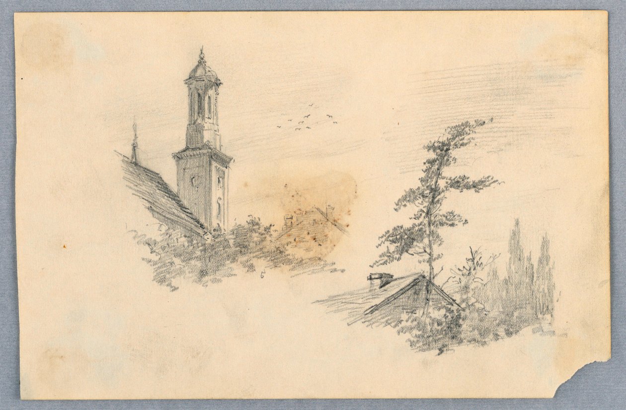 Skizze von Kirchturm und Dach von Arnold William Brunner