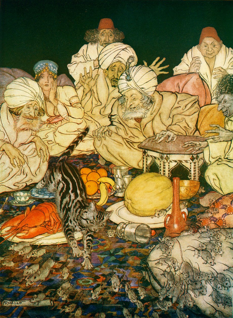 Illustration zu Dick Whittington und seine Katze, aus Englische Märchen nacherzählt von F.A. Steel, 1927 von Arthur Rackham