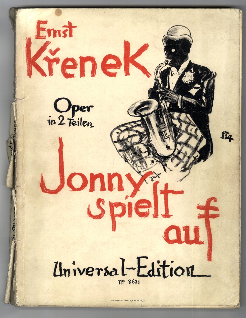 Ernst Krenek, Jonny spielt auf, Titelblatt der Klavierpartitur (1. Auflage) von Arthur Stadler