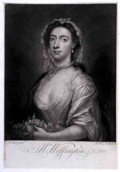 Mrs Woffington, graviert von James McArdell von Arthur (after) Pond