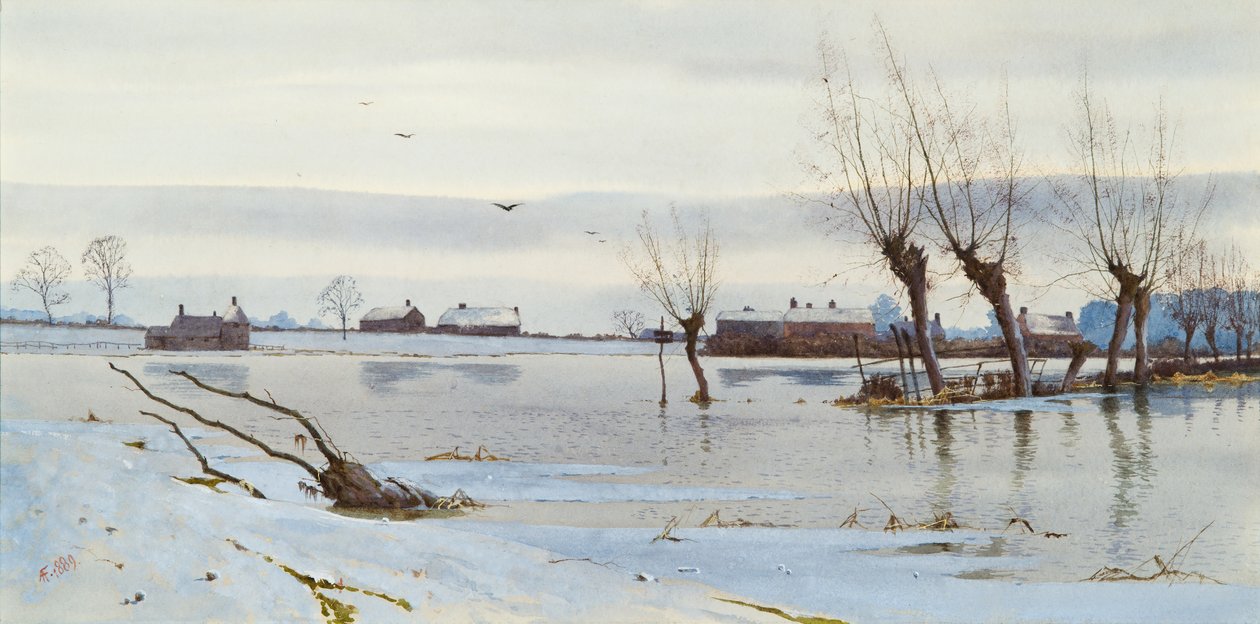 Winterlandschaft mit überflutetem Fluss, 1889 von Arthur Anderson Fraser