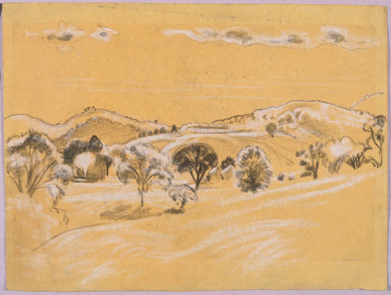 Weiß- und Schwarzkreide-Landschaft aus A.B. Davies Buch, Ausgabe -38, 50 von Arthur Bowen Davies