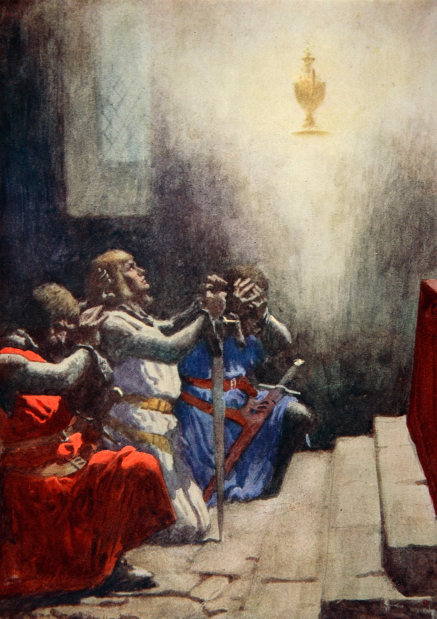 Galahad allein konnte die vollkommene Schönheit des Heiligen Grals sehen, ca. 1925 von Arthur C. (after) Michael
