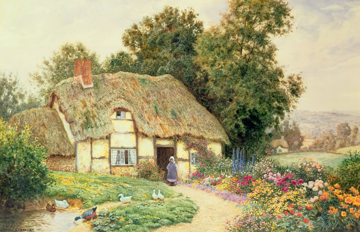 Ein Cottage an einem Ententeich von Arthur Claude Strachan