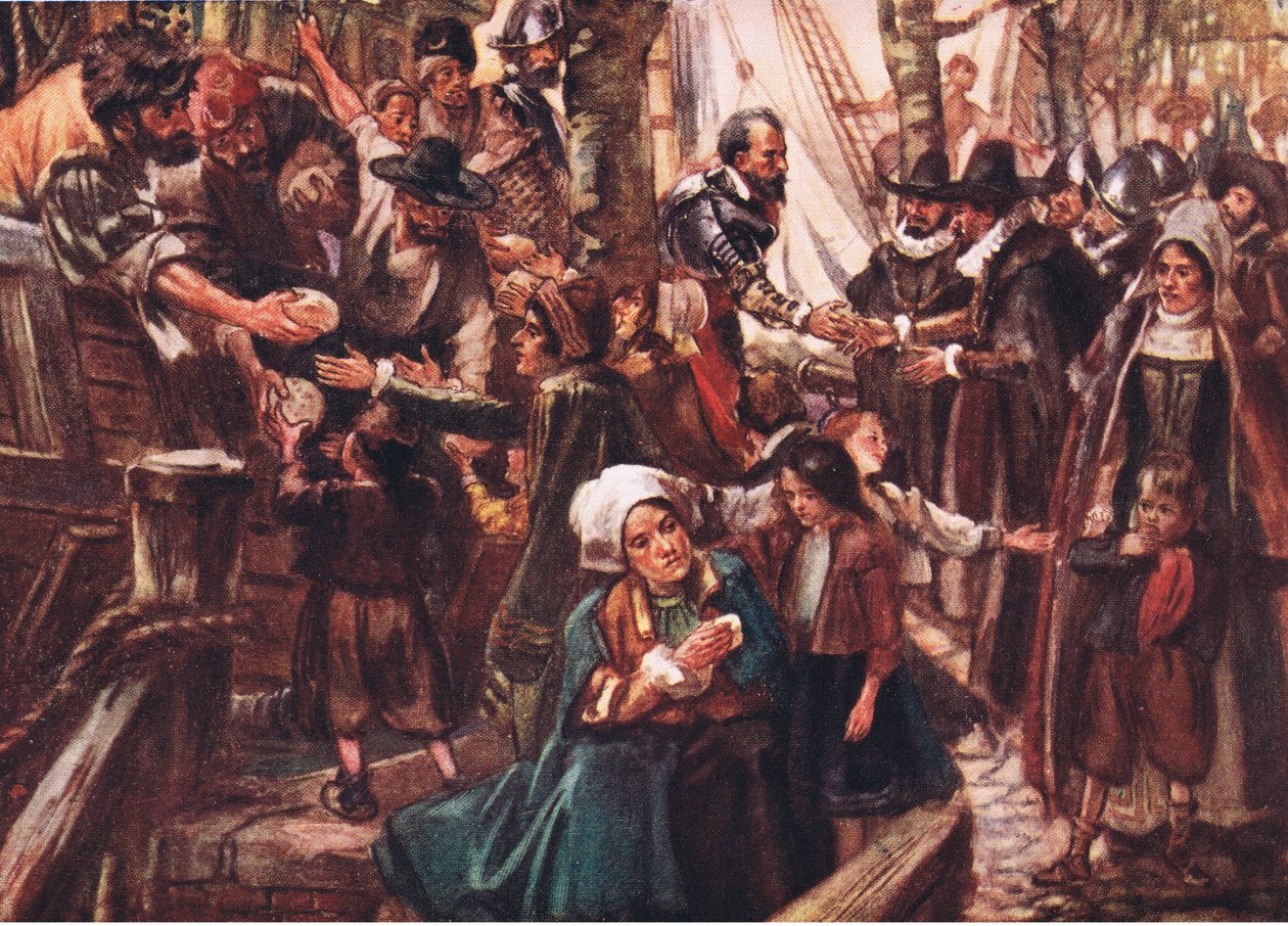 Die Kais waren mit verhungernden Leuten gesäumt, Illustration aus Romance of History: The Netherlands, 1920er Jahre von Arthur David McCormick
