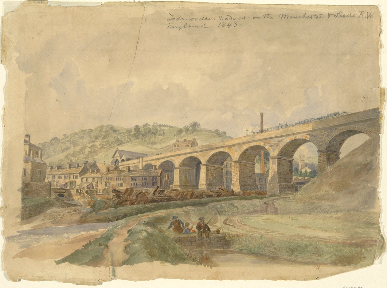 Todmorden Viadukt an der Manchester & Leeds Eisenbahn, England 1843 von Arthur Fitzwilliam Tait
